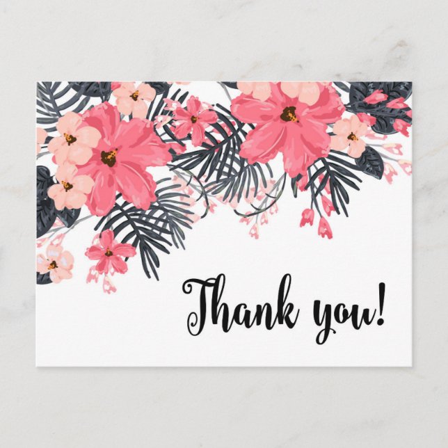 Thank you card red hibiscus palm tropical leaves (Front)