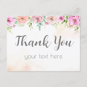 thank you card rose floral with watercolor