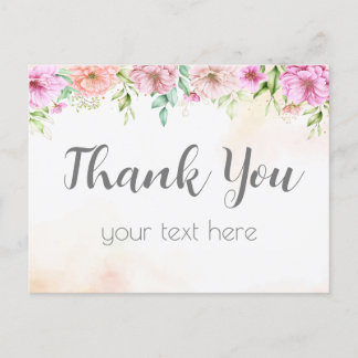 thank you card rose floral with watercolor