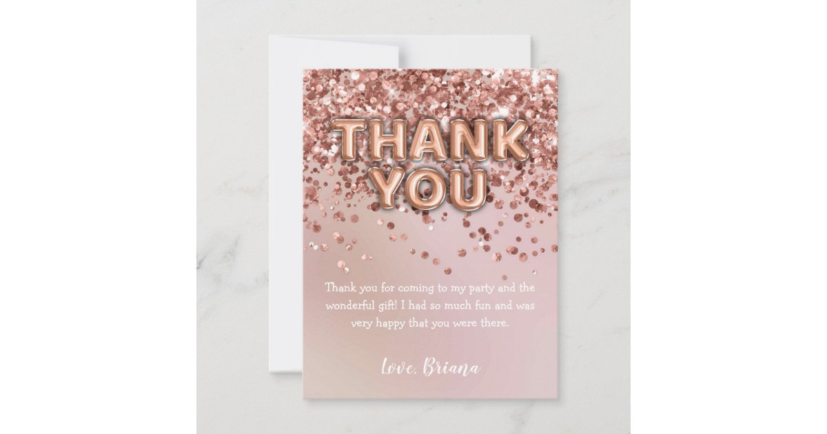 Thank You Card Rose Gold Glitter Balloons Zazzle