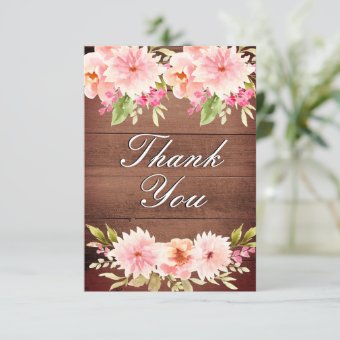 Thank you card rustic wedding watercolored flowers | Zazzle