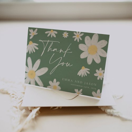 Thank You Card Sage Green Daisy