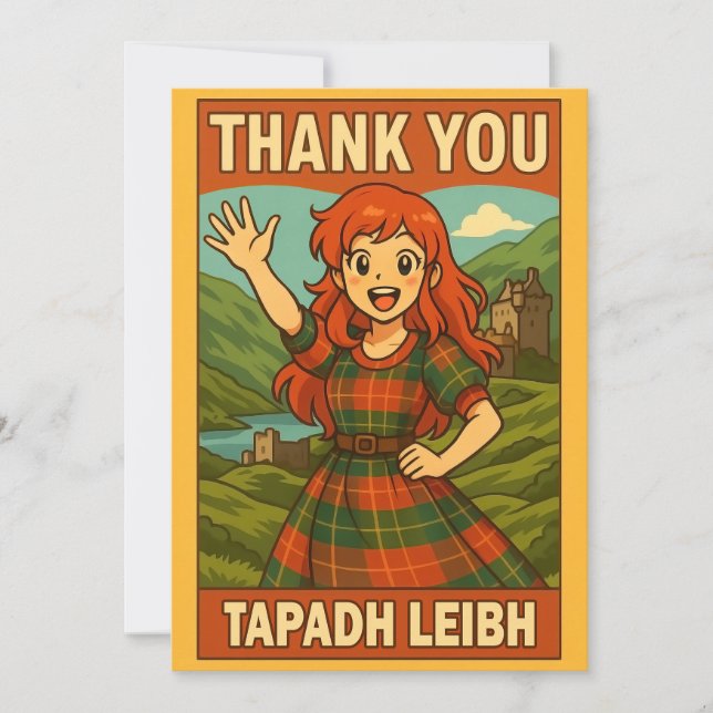 Thank You Card - Scottish Anime Girl in Highlands (Front)