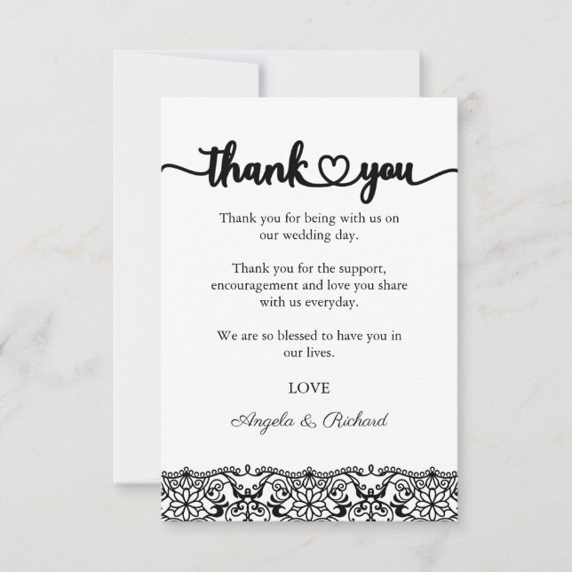 Thank You Card, Script Thank You Card, Lace (Front)