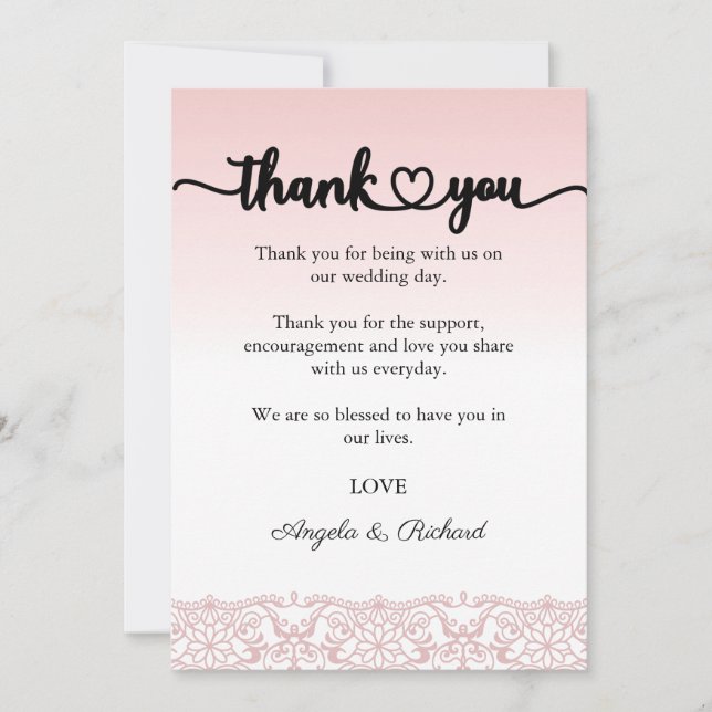 Thank You Card, Script Thank You Card, Lace Card (Front)
