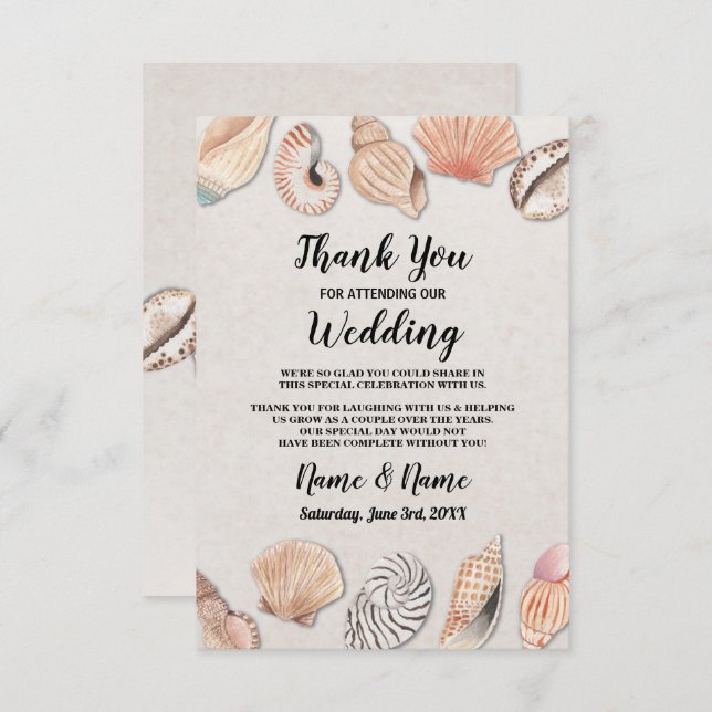 Thank You Card Shells Ocean Beach Wedding (Front/Back)