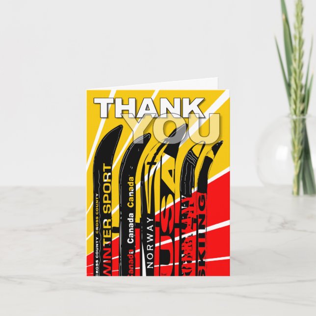 Thank You Card Ski Snow Blade Tall (Front)