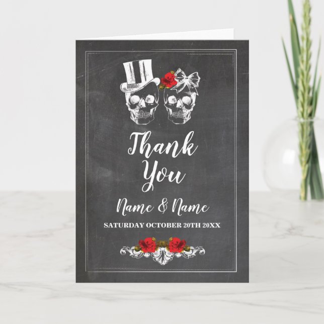 Thank You Card Skulls Wedding Halloween Rustic (Front)