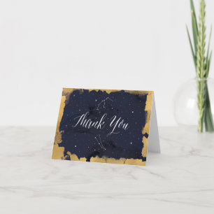 Thank You Card, Starry Night Celestial Navy Gold Card