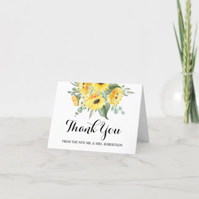 Thank You Card Sunflowers Greenery Wedding Bridal 