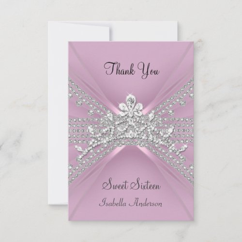 Thank You Card Sweet Sixteen 16 Tiara Pink