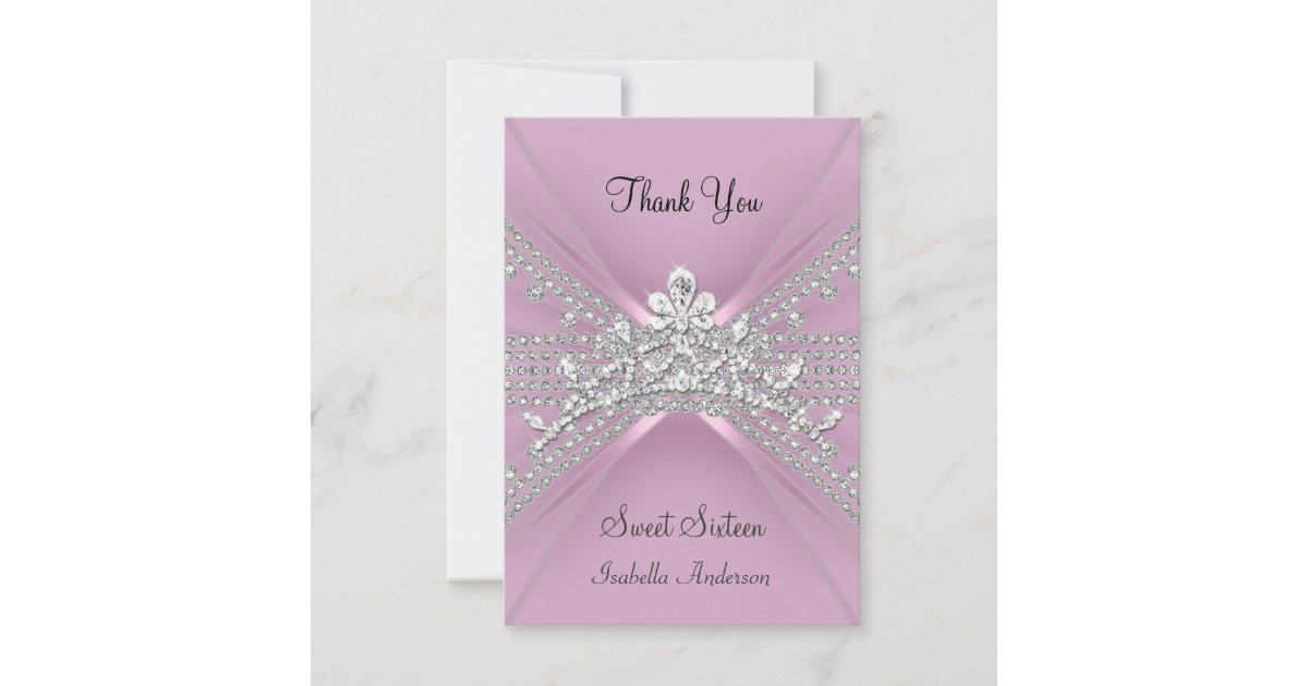Thank You Card Sweet Sixteen 16 Tiara Pink Zazzle