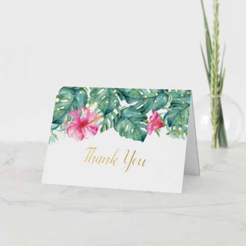 Thank You Card Tropical Leaves Pink Florals