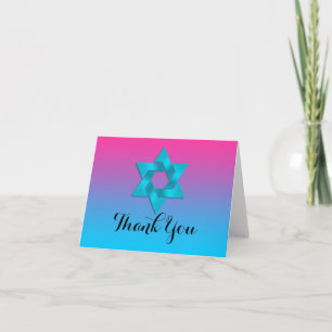 Thank You Card Turquoise to Pink Ombre with Star