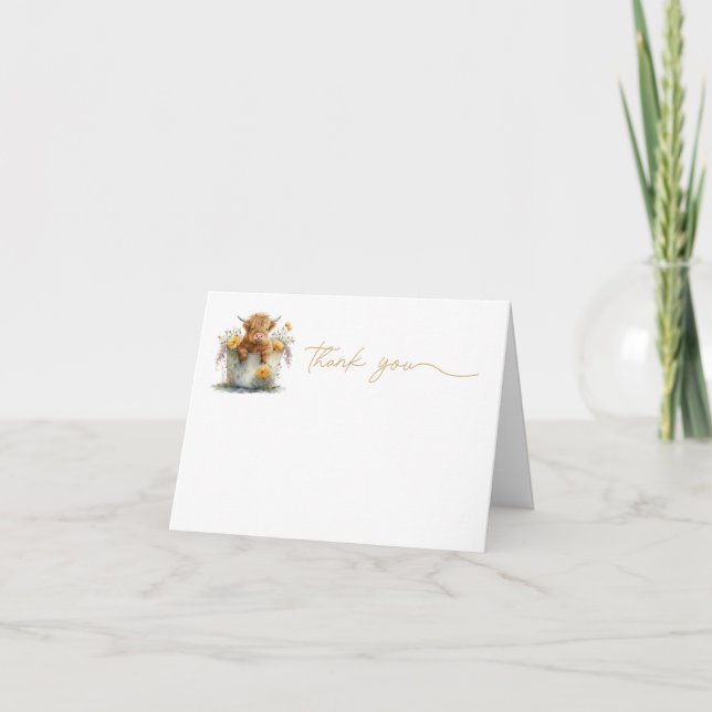 Thank you card, watercolor scottish cow farm card (Front)