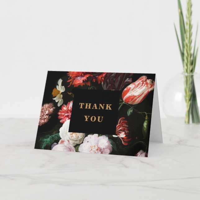 Thank You Card Wedding Invitation Dark Red Floral  (Front)