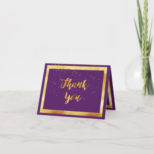 Thank you card wedding purple gold confetti