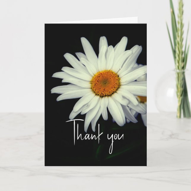 Thank You Card White Daisy On Black  (Front)
