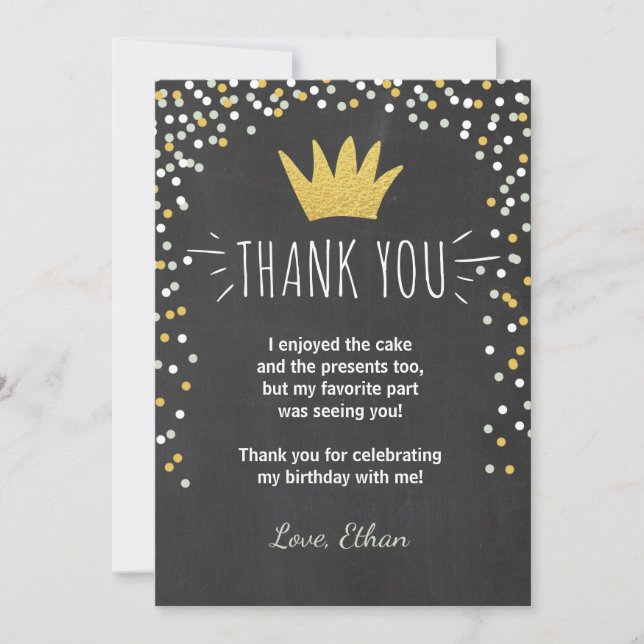 Thank you card Wild things Birthday Gold Boy Crown (Front)