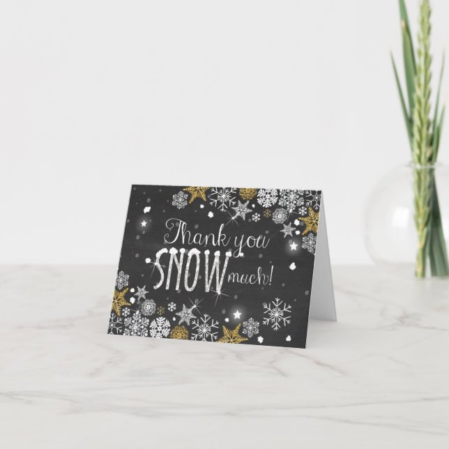 Thank you card Winter Cold Snowflakes Silver Gold (Front)