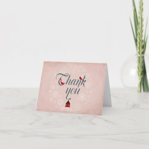 Thank You Card  Winter Pink Snowflake