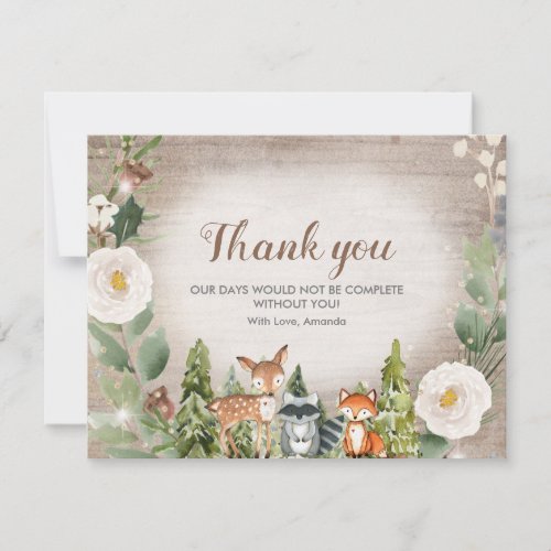 Thank you Card Winter Woodland Animal White Floral