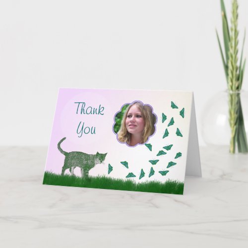 Thank you card with a cat and butterflies