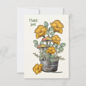 Thank You Card With Botanical Art Floral Mushrooms by joyart at Zazzle