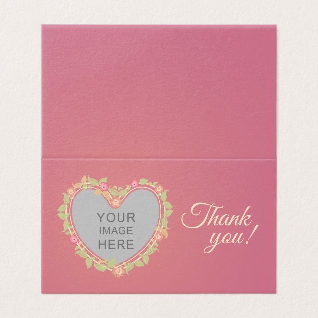 Thank you card with heart-shaped floral frame (Outside Unfolded)