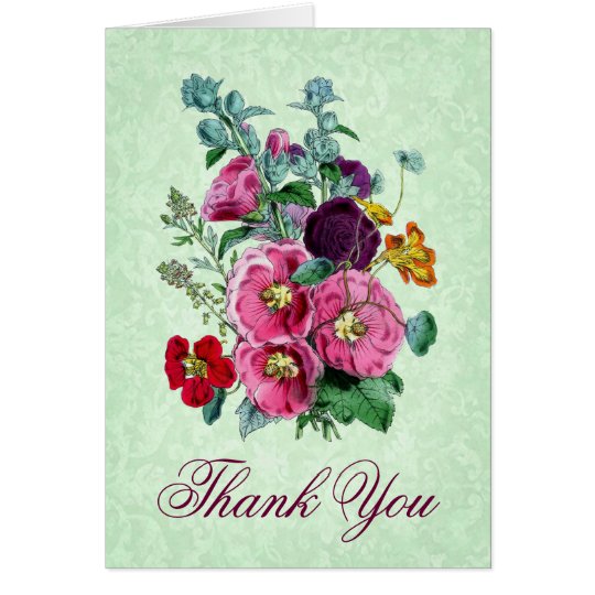 Thank You Card with Vintage Hollyhock Blooms