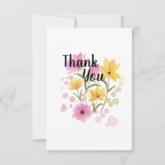 Thank You Card with Yellow and Purple Flowers (Front)