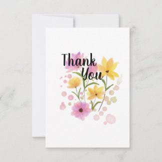 Thank You Card with Yellow and Purple Flowers