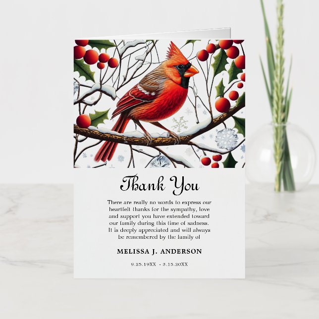 thank you cards after funeral - Cardinal Funeral  (Front)