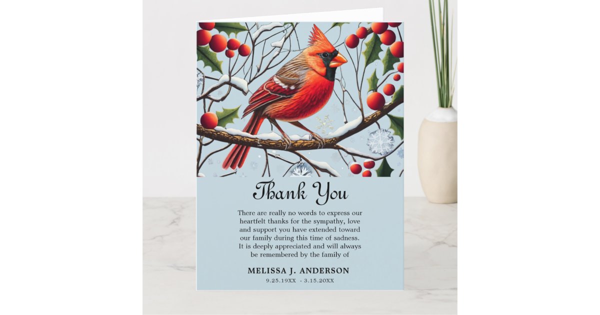 thank you cards after funeral Cardinal Funeral Zazzle