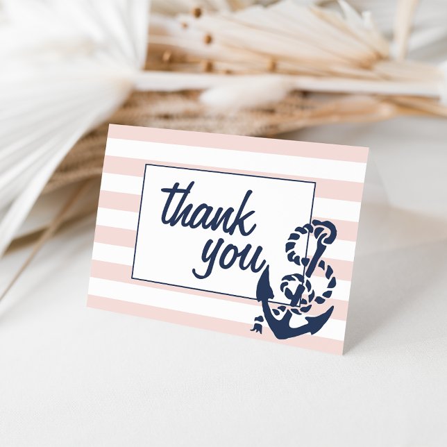 Thank You Cards | Blush Pink Nautical Stripe (Creator Uploaded)