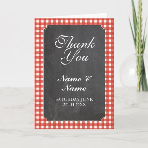 Thank You Cards Bridal Red Check Wedding Chalk