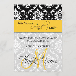 Thank You Cards Damask Monogram Name Yellow