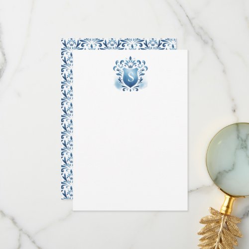 Thank You Cards Dusty Blue Crest  Monogram