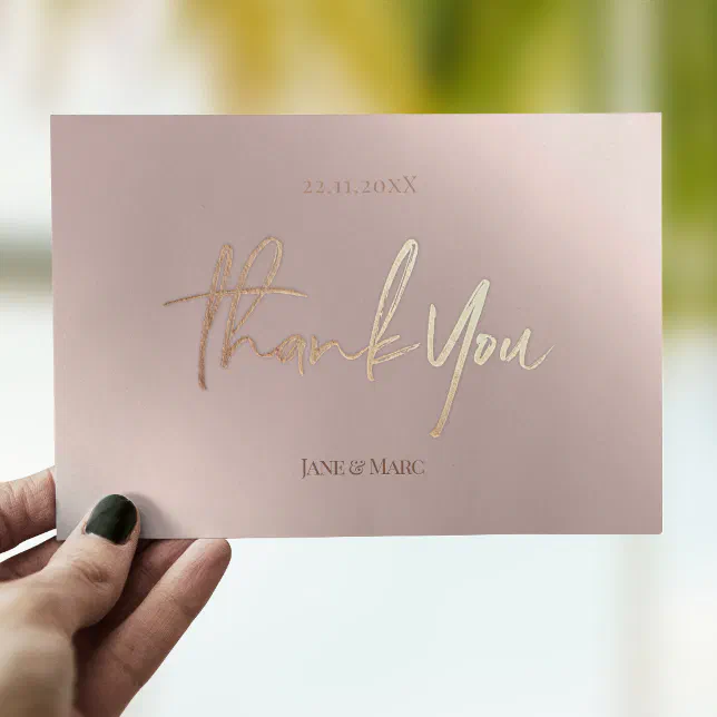 Thank You Cards Faux Foil Rosegold Postcard | Zazzle