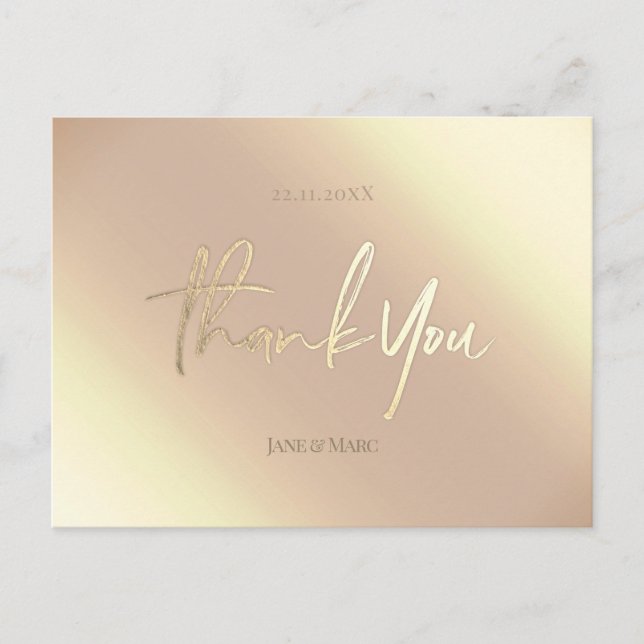 Thank You Cards Faux Gold Foil Luxury Postcard (Front)