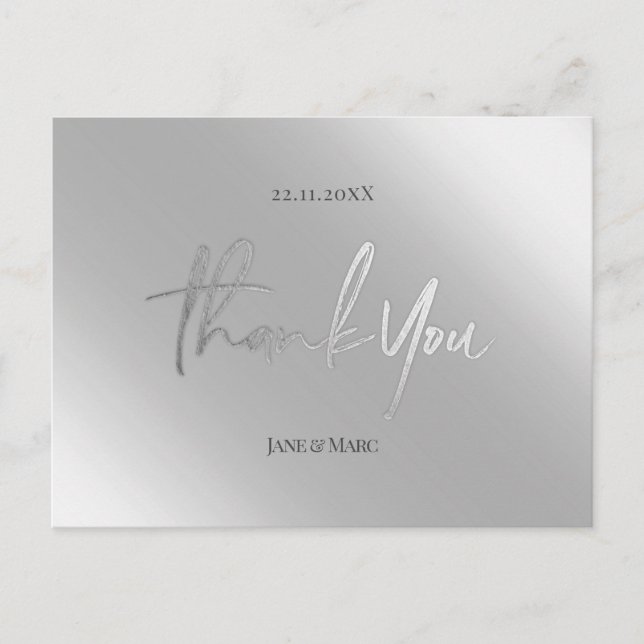 Thank You Cards Faux Silver Metal Foil Postcard (Front)