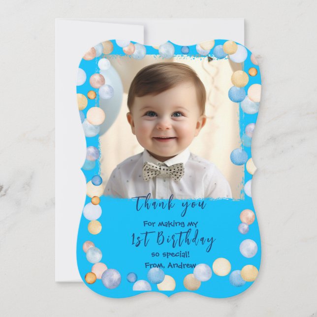 Thank You Cards for 1st Birthday With Photo (Front)