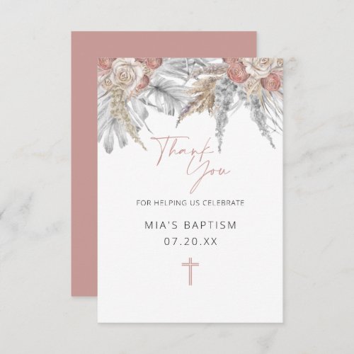 Thank You Cards for Baptism  Pink Floral Boho