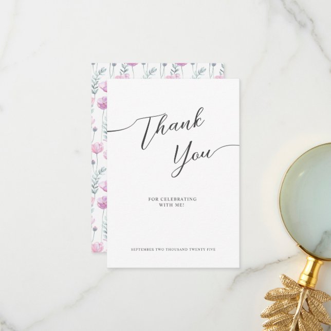 Thank You Cards for Bridal shower in a modern. (Front/Back In Situ)
