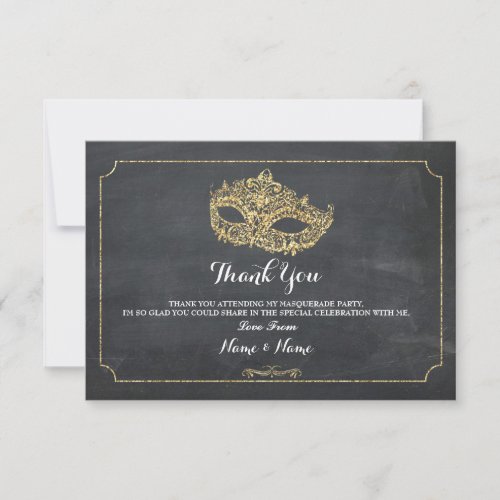 Thank You Cards Masquerade Mask Party Glitter