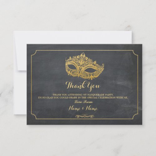 Thank You Cards Masquerade Mask Party Gold