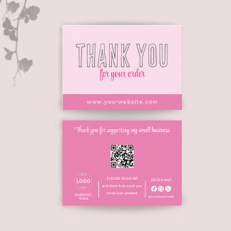 Thank You Cards Qr Code Logo Pink Business