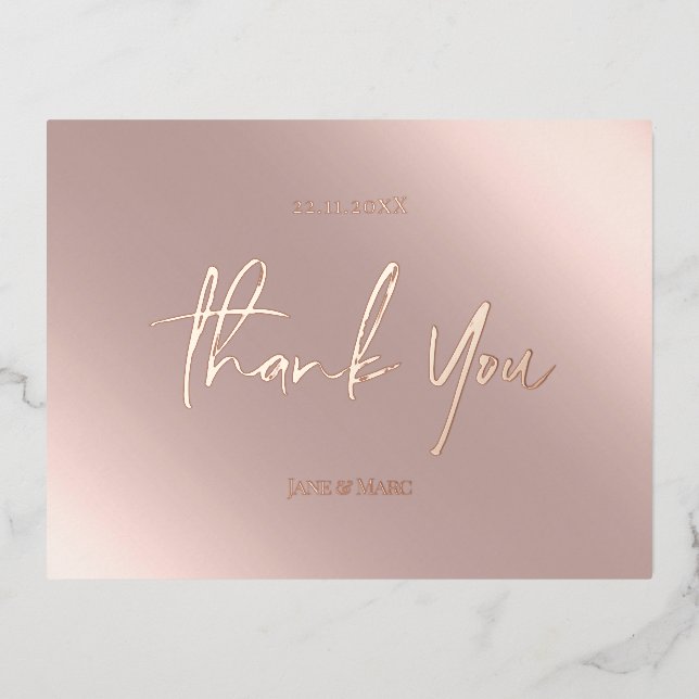 Thank You Cards Real Foil Rosegold Postcard (Front)