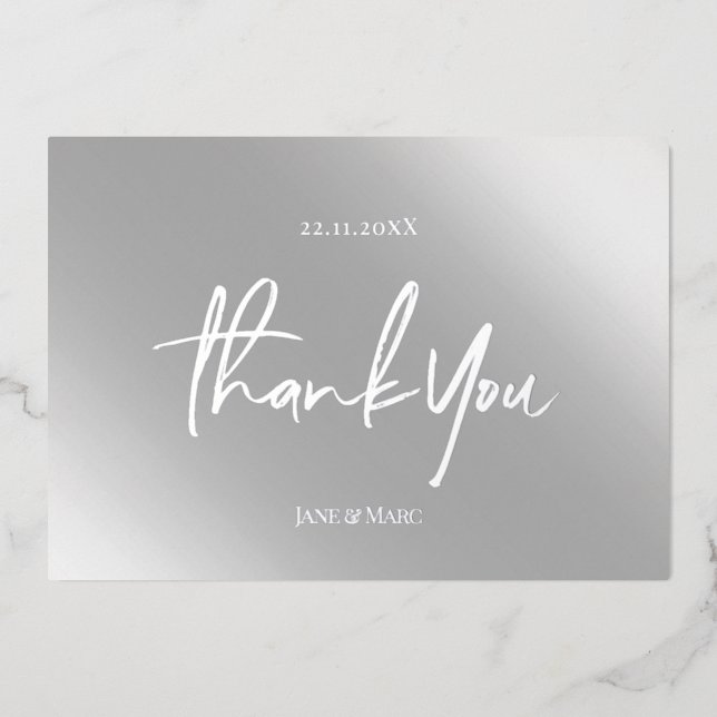 Thank You Cards Real Foil Silver Gray (Front)