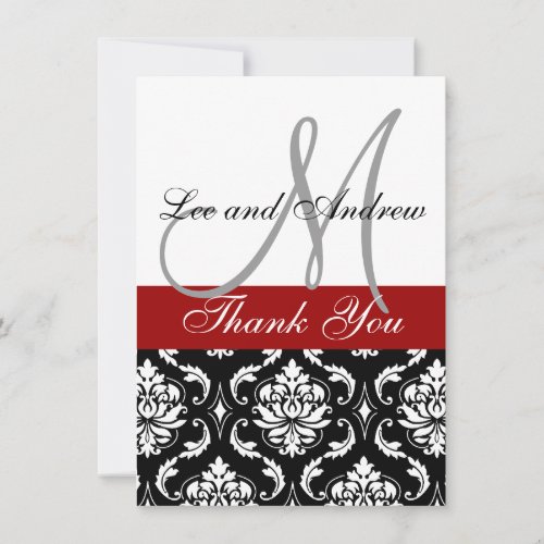 Thank You Cards with Monogram Names Red Damask